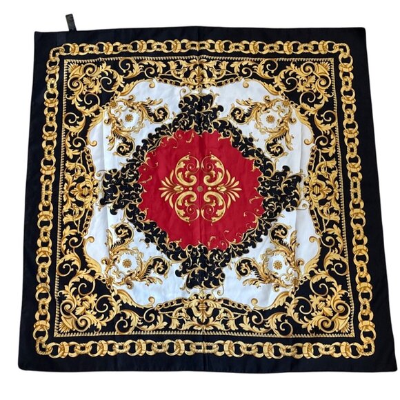 Art Of The Scarf Tie Rack Scarf Gold & Black Baroque Chain Pattern Square Italy - Picture 1 of 5